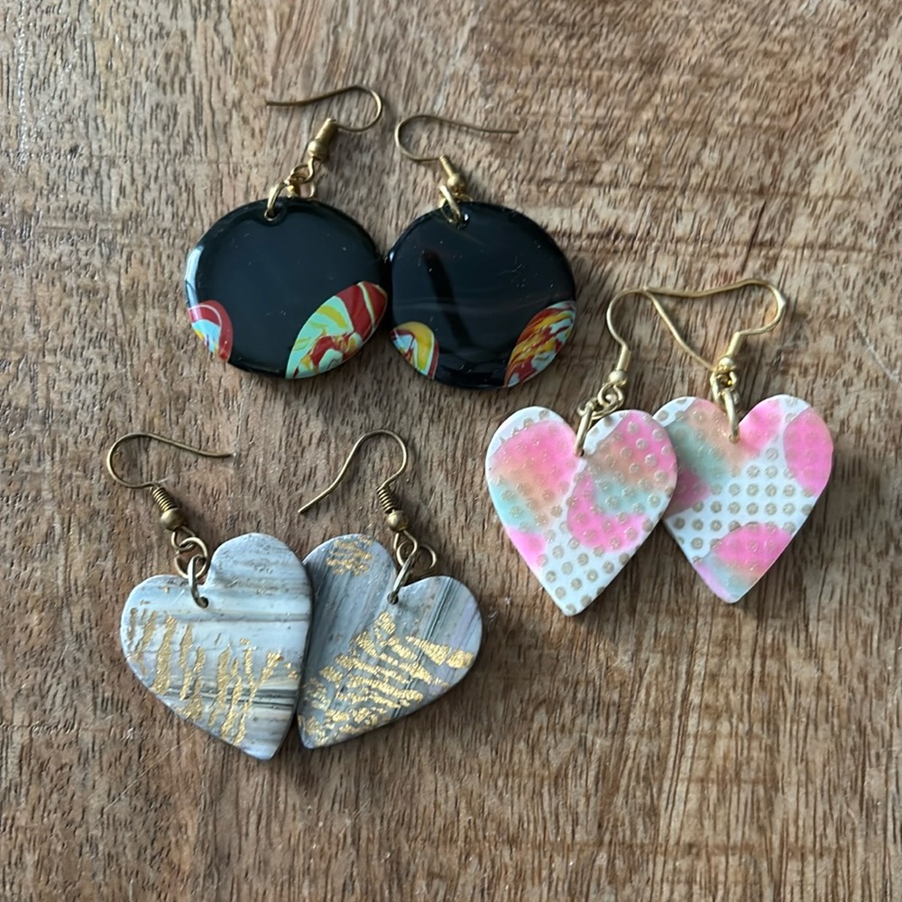 3 Pairs Handmade Clay Earrings